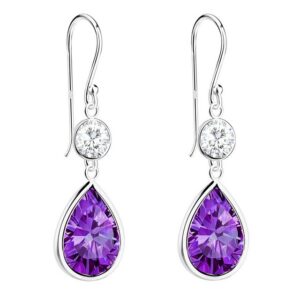 LÖB Paar Ohrhänger Ohrringe 925 Silber Zirkonia Tropfen Anhänger Lila Amethyst Stein Lang (Geschenke für Frauen Freundin Mutter Mama zum Geburtstag Muttertag Muttertagsgeschenk