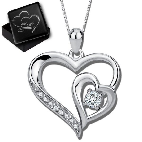 Limana Herzkette Damen 925 Sterling Silber Herz Anhänger mit Kette Liebe (inkl. Herz Geschenkdose)