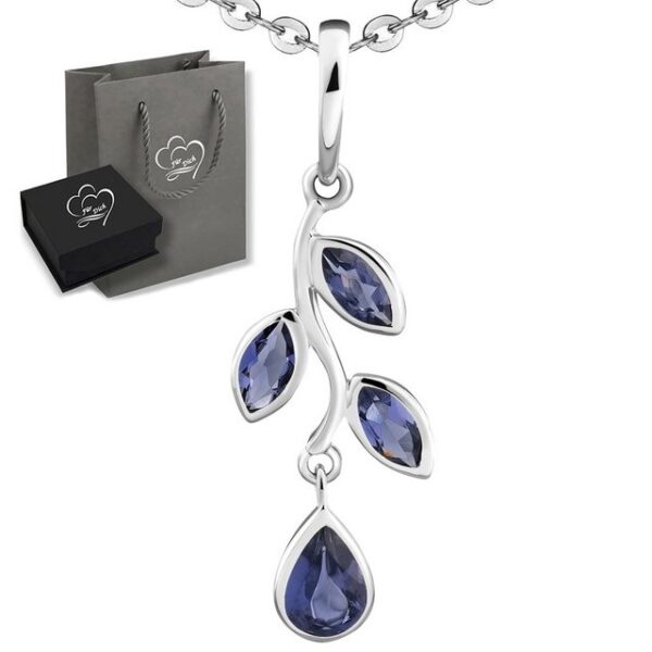 Limana Kette mit Anhänger echte Edelsteine blau lila Iolith 925 Sterling Silber Damenkette 50cm (inkl. Herz Geschenkdose und Tasche)