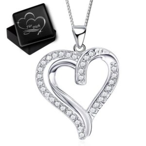 Limana Kette mit Anhänger Damen Herzkette echt 925 Sterling Silber Liebe Geschenk Herzanhänger (inkl. Gravur Herz Geschenkdose)