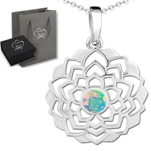 Limana Kette mit Anhänger Silberkette echter Opal 925 Sterling Silber Edelstein Blume (inkl. Herz Geschenkdose und Tüte)