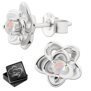 Limana Paar Ohrstecker echter Opal Edelstein 3D Blumen 925 Sterling Silber Echtschmuck (inkl. Geschenkdose)