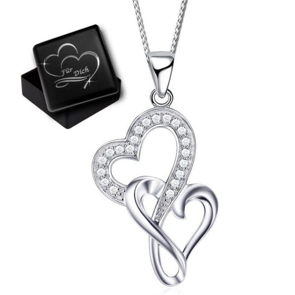 Limana Herzkette Damen Frauen echt 925 Sterling Silber Kette mit Herzanhänger Liebe (inkl. Geschenkdose mit Herz Gravur)