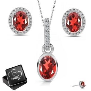 Limana Schmuckset echter Granat u. Topas 925 Sterling Silber Ohrringe mit Kette Anhänger