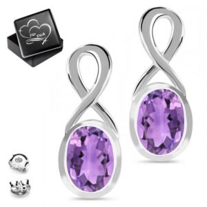 Limana Paar Ohrstecker Ohrringe echter lila Amethyst Stein 925 Sterling Silber Unendlichkeit (inkl. Herz Geschenk Dose)