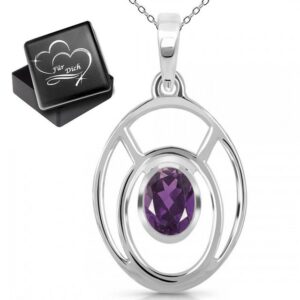 Limana Silberkette Damen echter lila Amethyst Kette mit Anhänger 925 Sterling Silber (inkl. Herz Geschenkdose)