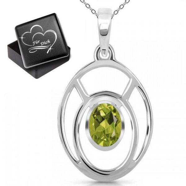 Limana Kette mit Anhänger Damen Silberkette echter grüner Peridot Edelstein 925 Sterling Silber (inkl. Herz Geschenk-Dose)