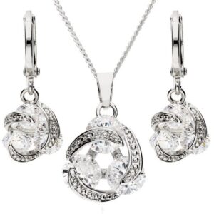 LÖB Ohrring und Ketten Set Halskette Ohrringe Set Silber Tropfen Zirkonia Anhänger Schmuckset (Geschenke für Frauen Freundin Mutter Mama zum Geburtstag Muttertag Muttertagsgeschenk