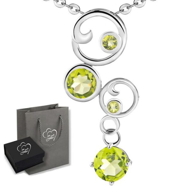 Limana Kette mit Anhänger echte Edelsteine grün Peridot 925 Sterling Silber Silberkette 50cm (inkl. Herz Geschenkdose und Tasche)