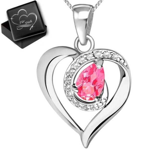 Limana Herzkette Damen echter Edelstein äthiopischer opal pink 925 Sterling Silber Herz (inkl. Geschenkdose)