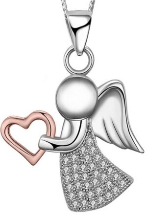 Limana Kette mit Anhänger Damen Kinder Mädchen 925 Silber Engelkette Engel Herz (inkl. Geschenkdose)