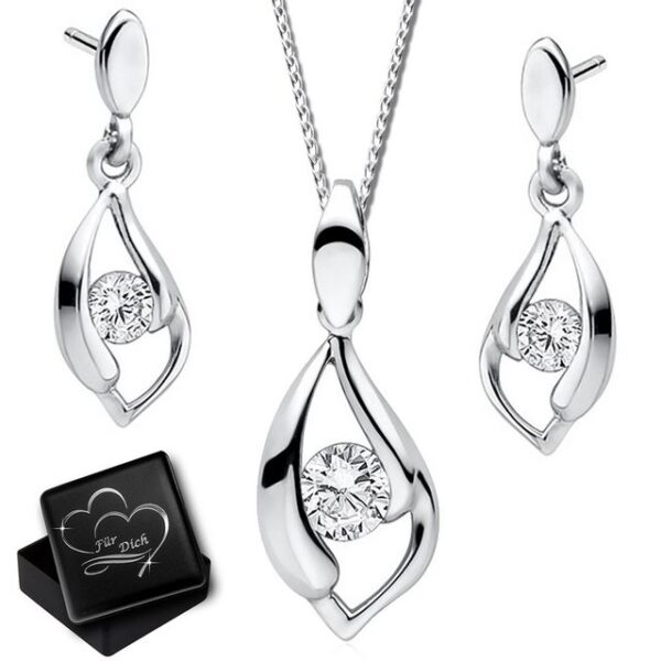 Limana Ohrring und Ketten Set echt 925 Sterling Silber Geschenkset (3-tlg)