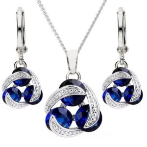 LÖB Ohrring und Ketten Set Halskette Creolen Anhänger Set mit Ring Zirkonia Silber Saphir Blau (Geschenke für Frauen Freundin zum Geburtstag Weihnachten Weihnachtsgeschenke Ostern Muttertag Valentinstag Muttertagsgeschenk