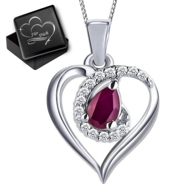 Limana Herzkette echter Edelstein Rubin 925 Silber roter Stein Kette mit Anhänger