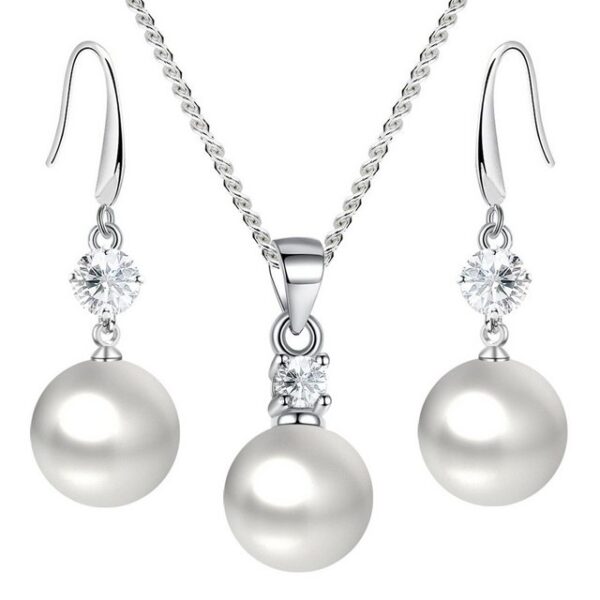 LÖB Ohrring und Ketten Set Halskette Ohrringe Hängend Zirkonia Perlen Set 925 Silber versilbert (Geschenke für Frauen Freundin Mutter Mama zum Geburtstag Muttertag Muttertagsgeschenk Brautschmuck Braut