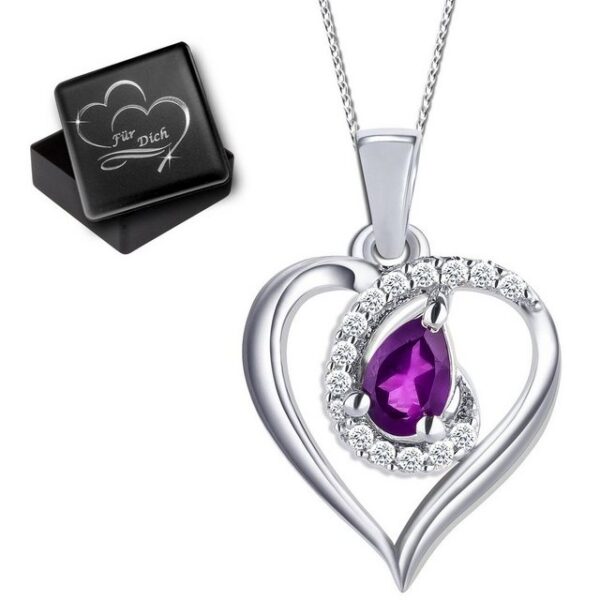 Limana Herzkette echter Edelstein Lila Amethyst 925 Sterling Silber Herz Kette Anhänger