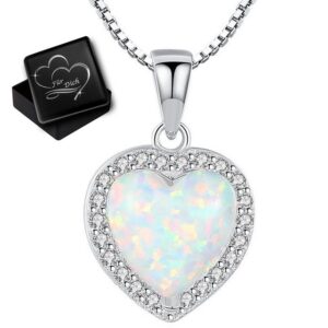 Limana Herzkette echt 925 Sterling Silber Opal Anhänger Herz mit Kette 40-45cm