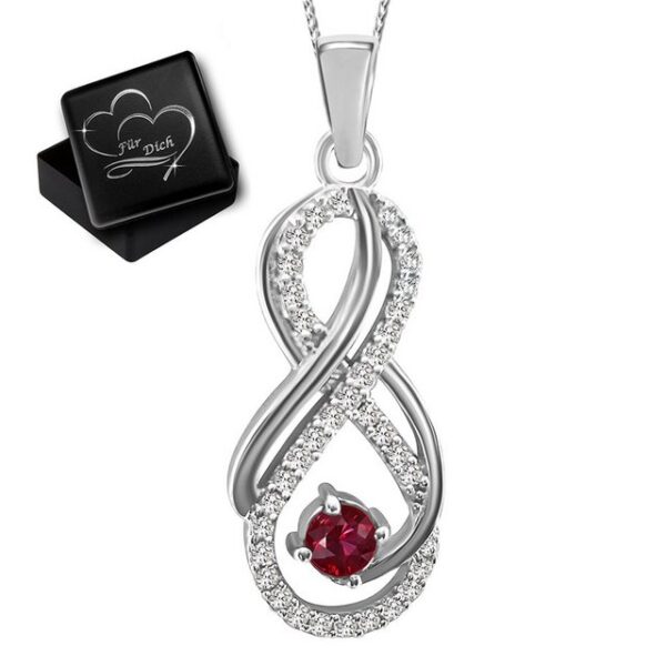 Limana Kette mit Anhänger 925 Sterling Silber echter Edelstein Rubin rot pink Unendlichkeit Zeichen