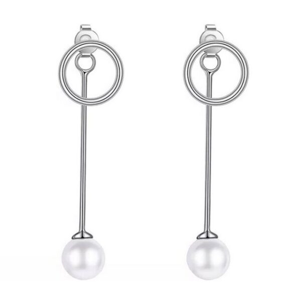 LÖB Perlenohrringe Damen Ohrstecker 925 Silber Doppel Stab Kreis Ohrringe Hängend Lang (Geschenke für Frauen zum Geburtstag Weihnachten Weihnachtsgeschenke)