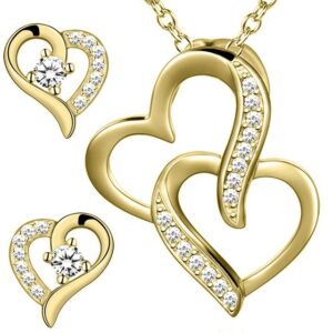 Limana Schmuckset Herz echt 925 Sterling Silber gold Kette mit Ohrringe Halskette (inkl. Herz Geschenkdose)