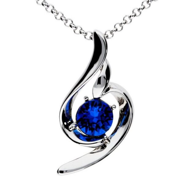 LÖB Kette mit Anhänger Damen Halskette Tropfen-Anhänger Oval Zirkonia Silber Saphir Blau