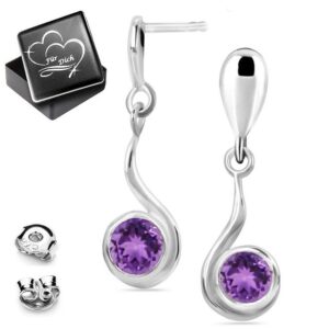 Limana Paar Ohrstecker hängende Ohrringe echter lila Amethyst Edelstein 925 Sterling Silber (inkl. Herz Dose)