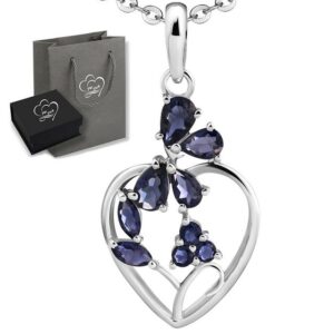 Limana Herzkette echte Edelsteine blau lila Iolith 925 Sterling Silber Kette mit Herz (inkl. Herz Geschenkdose und Tasche)