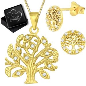 Limana Schmuckset Damen Lebensbaum echt 925 Sterling Silber Gold Baum des Lebens