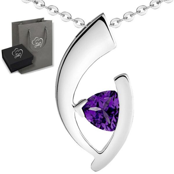 Limana Kette mit Anhänger echter Edelstein lila Amethyst 925 Sterling Silber Edelsteinschmuck (inkl. Herz Geschenkdose und Tasche)