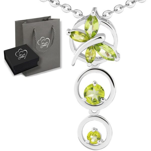 Limana Kette mit Anhänger echte Edelsteine grüner Peridot 925 Sterling Silber Schmetterling (inkl. Herz Geschenkdose und Tüte)