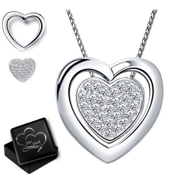 Limana Herzkette 4in1 Damen Kette mit Herz 925 Silber Anhänger Frauen Geschenk Liebe