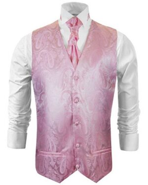 Paul Malone Anzugweste Herren Hochzeitsweste mit Plastron Set 2tlg pink paisley - Bräutigam (Set