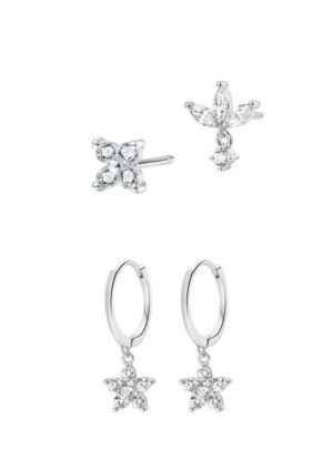 Hey Happiness Ohrring-Set Layer Silber 925 Damen Blume Zirkonia klein