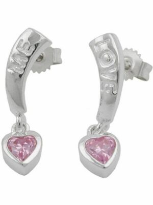 Gallay Paar Ohrstecker 20x5mm mit Herz Zirkonia pink und Schriftzug LOVE ME Silber 925