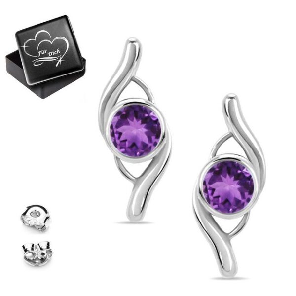 Limana Paar Ohrstecker Damen lila Amethyst Ohrringe kleine 925 Sterling Silber mit Edelstein (mit Herz Gravur Dose)