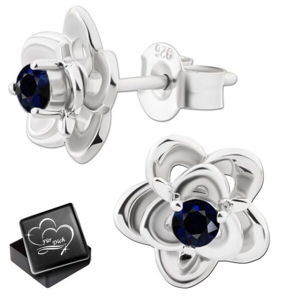 Limana Paar Ohrstecker echter Saphir Edelstein 3D Blumen 925 Sterling Silber blaue Ohrringe (inkl. Geschenkdose)