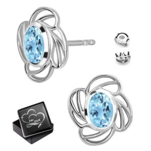 Limana Paar Ohrstecker Damen echter blauer Topas Ohrringe 925 Sterling Silber mit Edelsteine (mit Herz Gravur Dose)