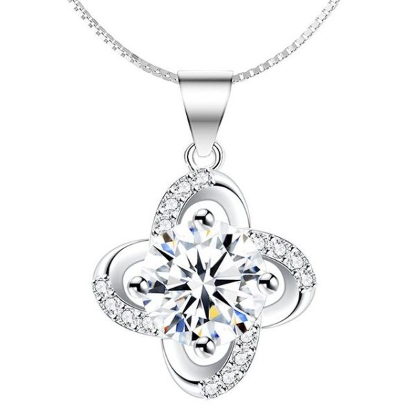 LÖB Kette mit Anhänger Halskette Silber Infinity Blume Zirkonia Solitär Stein Blüte Anhänger (Geschenke für Frauen Freundin Mutter Mama zum Geburtstag Muttertag Muttertagsgeschenk