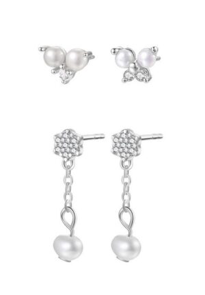 Hey Happiness Ohrstecker-Set Damen 925 Silber Schmetterling und Blumen