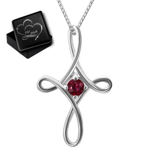 Limana Kreuzkette 925 Sterling Silber echter Edelstein Rubin Kette mit Kreuz Anhänger (inkl. Geschenkdose)