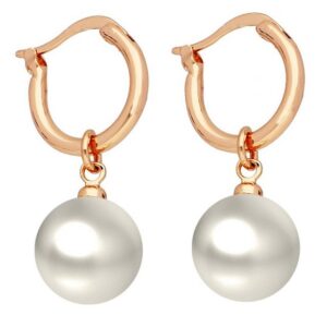 LÖB Paar Creolen Damen Perlenohrringe Creolen Ohrringe Hängend mit Perlen Rosegold Rund (Geschenke für Frauen Freundin zum Geburtstag Weihnachten Weihnachtsgeschenke Ostern Muttertag Valentinstag Muttertagsgeschenk)