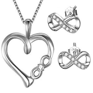 Limana Schmuckset Damen Geschenkset 925 Sterling Silber Herz Kette Ohrringe Anhänger