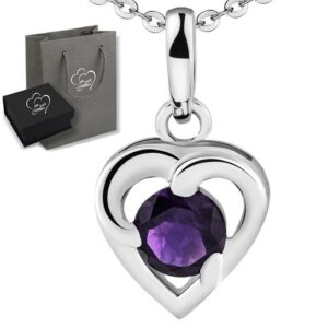 Limana Herzkette echter Edelstein lila Amethyst 925 Sterling Silber Kette mit Herz (inkl. Herz Geschenkdose und Tasche)