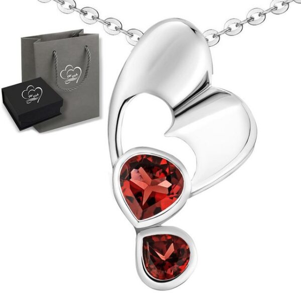 Limana Herzkette echte Edelsteine roter Granat 925 Sterling Silber Kette mit Herz (inkl. Herz Geschenkdose und Tasche)