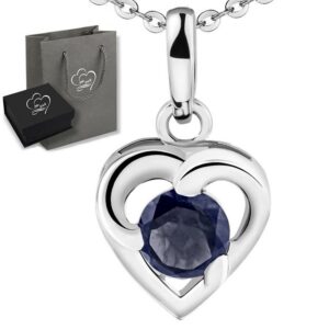 Limana Herzkette echter Edelstein blau lila Iolith 925 Sterling Silber Kette mit Herz