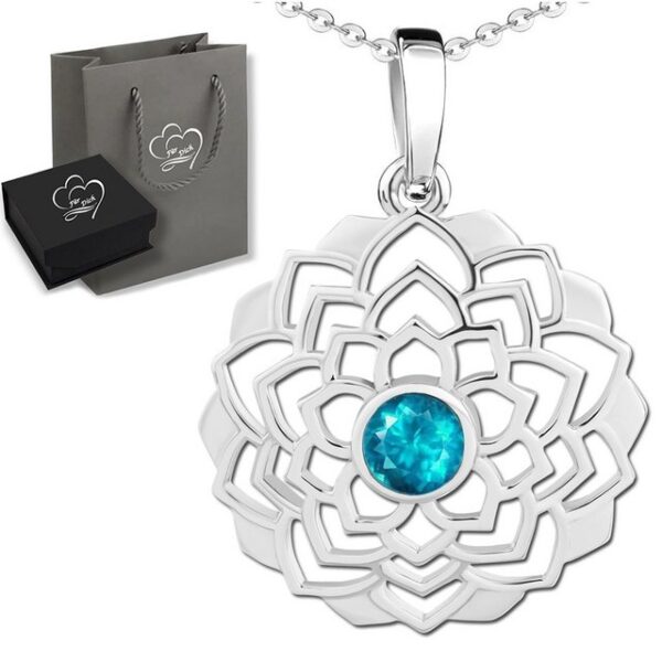 Limana Kette mit Anhänger echter Edelstein türkis Apatit 925 Sterling Silber Blume Silberkette (inkl. Herz Geschenkdose und Tüte)