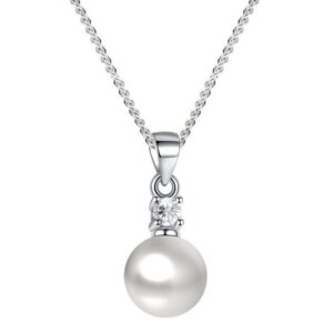 LÖB Kette mit Anhänger Damen Halskette Tropfen Perlen Zirkonia Anhänger 925 Silber versilbert (Geschenke für Frauen Freundin Mutter Mama zum Geburtstag Muttertag Muttertagsgeschenk