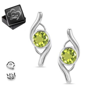 Limana Paar Ohrstecker Damen echte grüne Peridot Ohrringe 925 Sterling Silber mit Edelstein (mit Herz Gravur Dose)