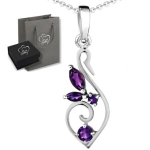 Limana Kette mit Anhänger echte Edelsteine lila Amethyst 925 Sterling Silber Silberkette 50cm (inkl. Herz Geschenkdose und Tasche)