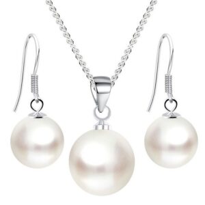 LÖB Ohrring und Ketten Set Damen Schmuckset 925 Silber Perlen-Anhänger Halskette Perlenohrringe (Geschenke für Frauen Freundin zum Geburtstag Weihnachten Weihnachtsgeschenke)